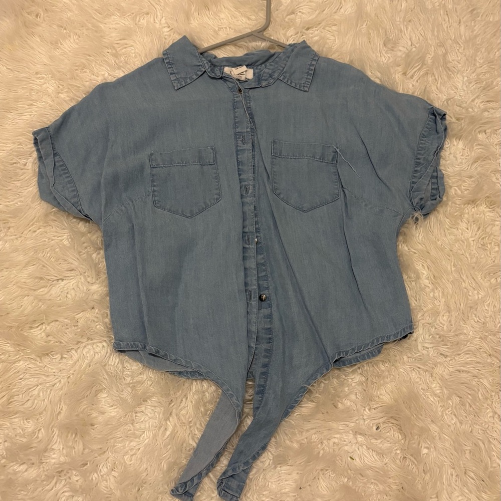 Crop Top Blue Denim Shirt